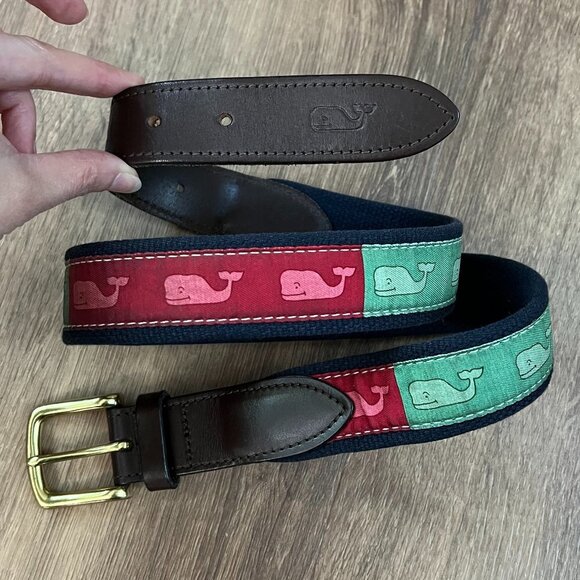 Vineyard Vines Men Whale Canvas Club Belt Sz 32 - Picture 1 of 8
